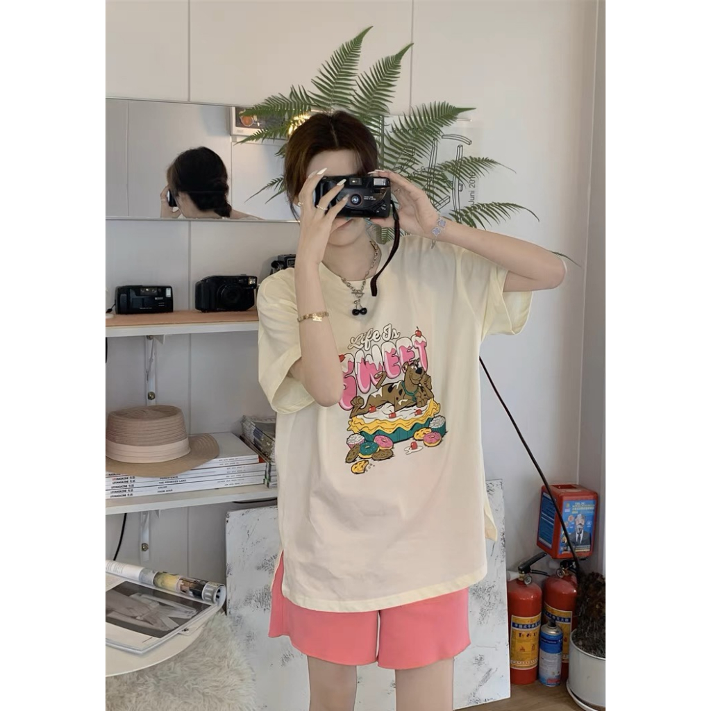 SET ÁO IN HÌNH + QUẦN SHORT HỒNG LƯNG THUN (TH)