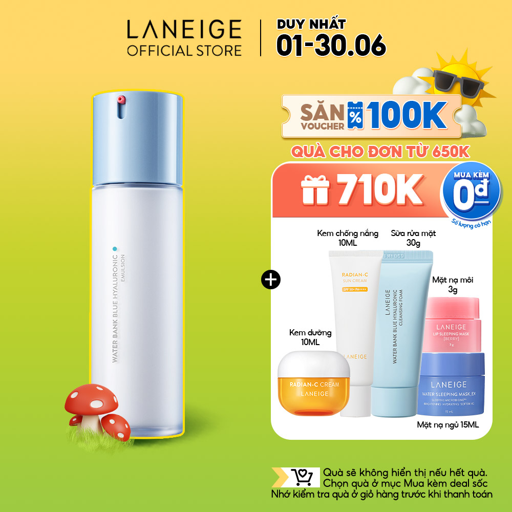 [NHẬP COSLNG623 -100K] Sữa Dưỡng Phục Hồi Và Cân Bằng Độ Ẩm Chuyên Sâu Laneige Water Bank Blue HA Emulsion Oily 120ml