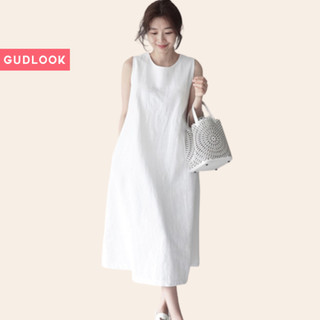 Váy Nữ Suông Ba Lỗ Sát Nách GUDLOOK Đũi Gân Tăm Màu Trơn Chất Mát
