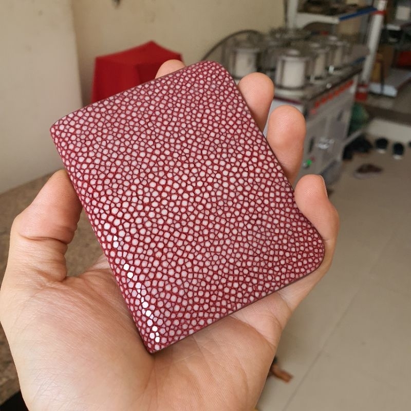 (Handmade) Bóp da cá đuối mini màu đỏ đô