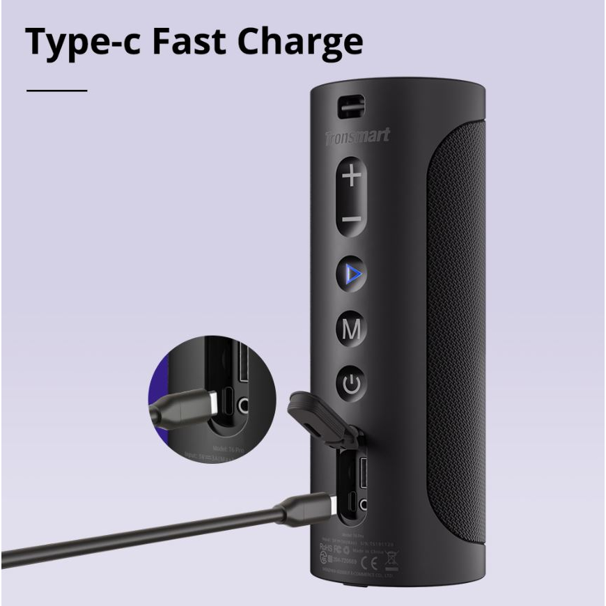 Loa Bluetooth Tronsmart T6 Pro 45W Chống nước IPX6 Ghép nối 2 loa, có cổng sạc dự phòng cho điên thoại, hàng chính hãng