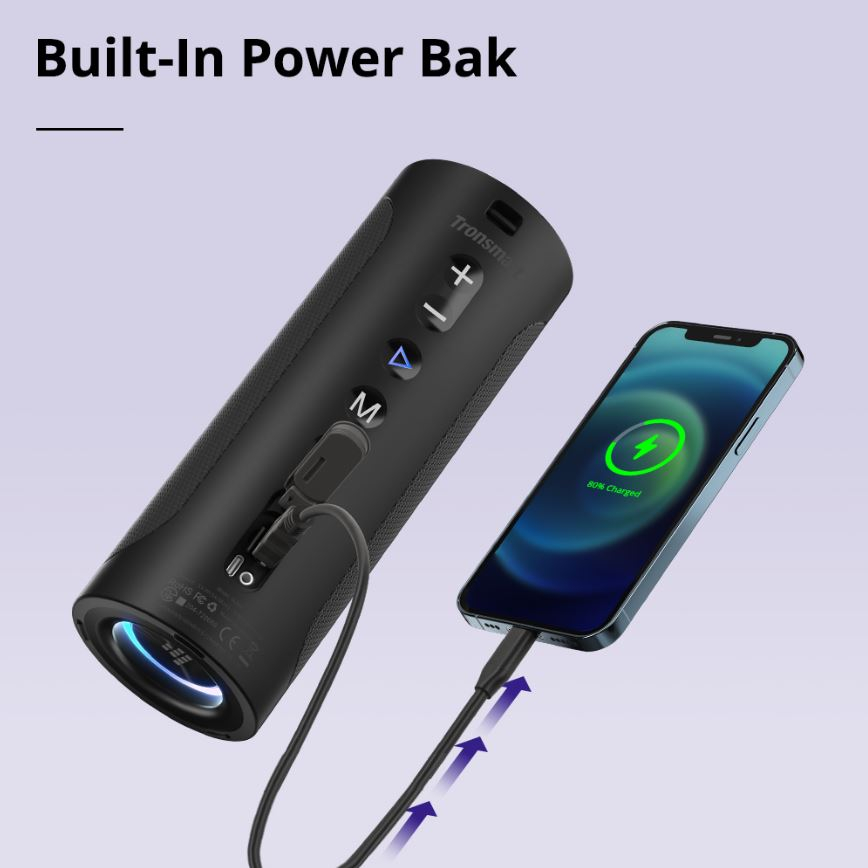 Loa Bluetooth Tronsmart T6 Pro 45W Chống nước IPX6 Ghép nối 2 loa, có cổng sạc dự phòng cho điên thoại, hàng chính hãng