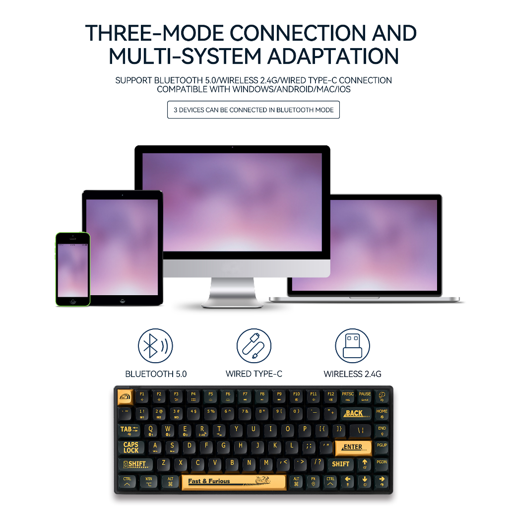 Bàn phím cơ không dây bluetooth Calstone Roadster F84 Gateron Switches Full Key HotSwap