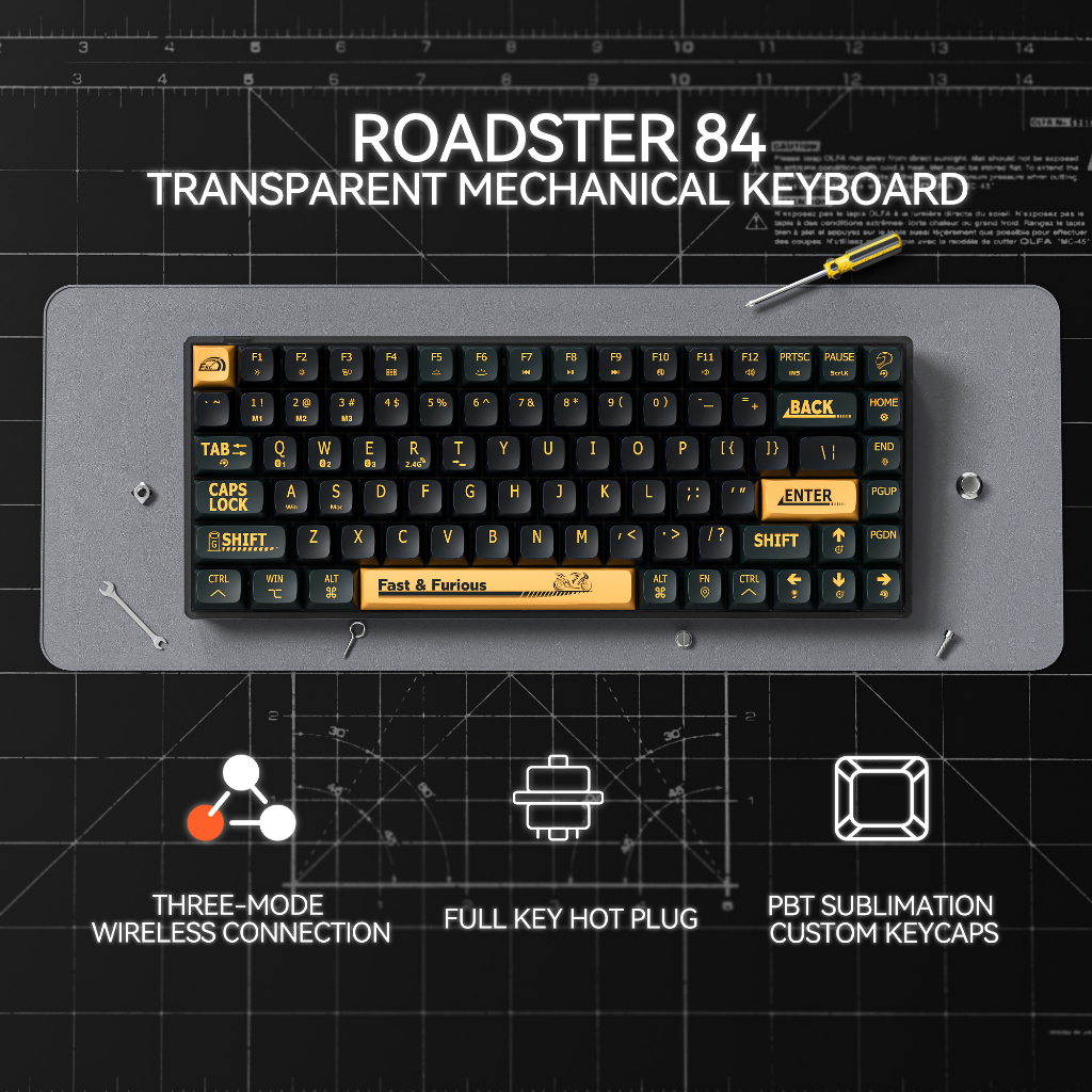 Bàn phím cơ không dây bluetooth Calstone Roadster F84 Gateron Switches Full Key HotSwap