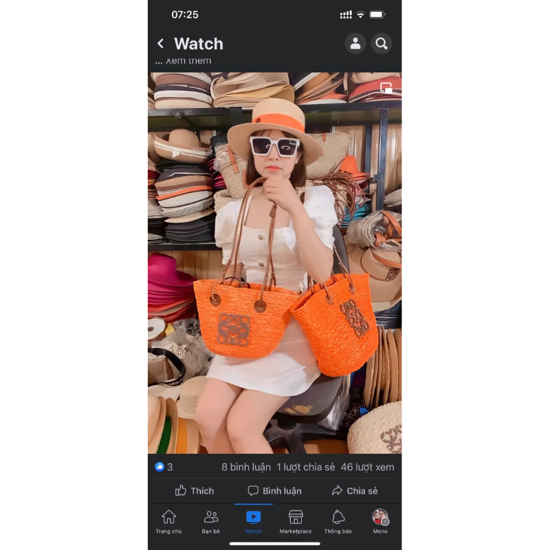 Túi cói đi biển 2 quai logo gỗ siêu hot