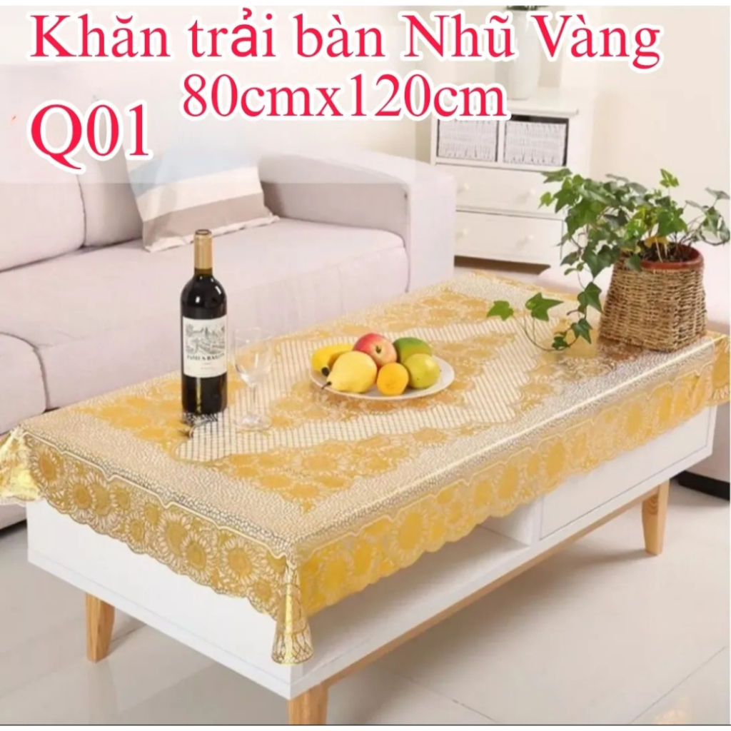 Khăn trải bàn Nhũ Vàng, 80cmx120cm và 90x150cm mềm mịn, bền đẹp, sang trọng, không sờn, không phai màu, không thấm nước