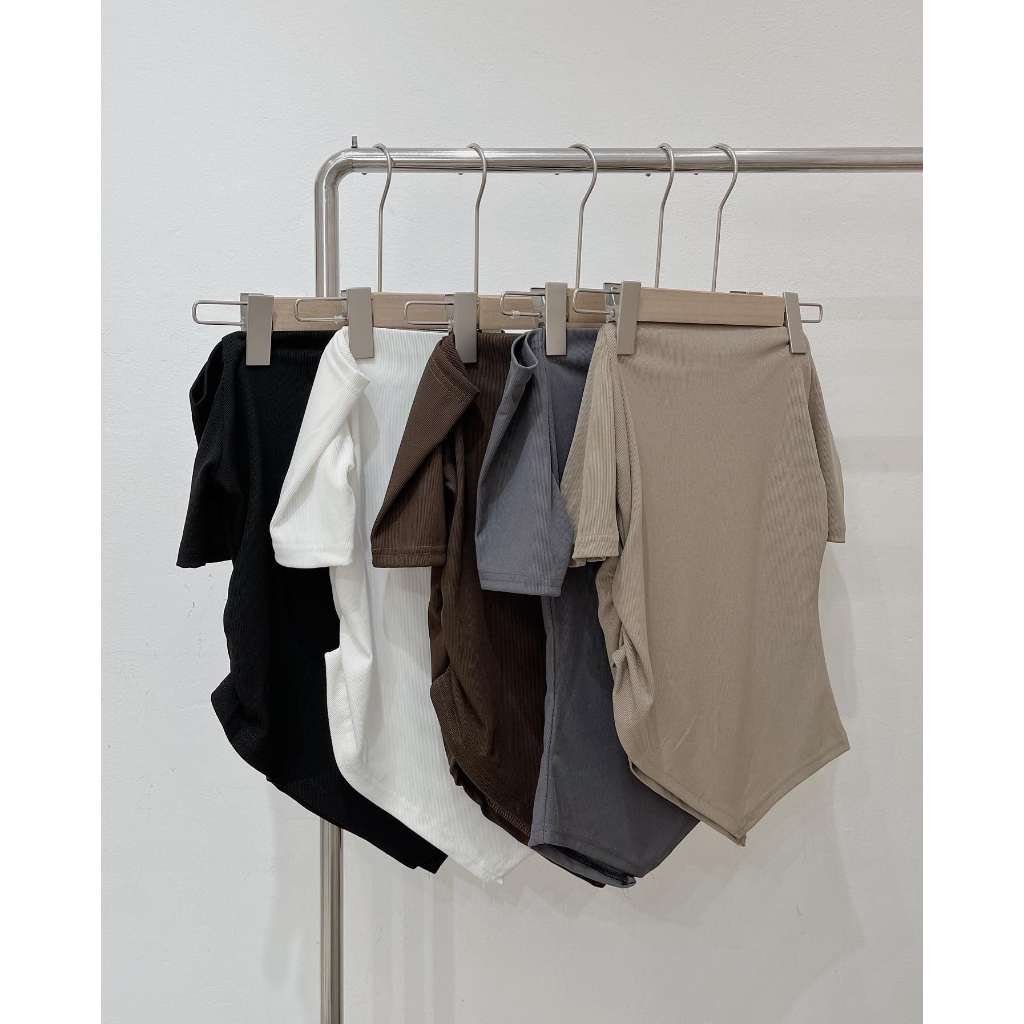 Áo tay bồng nhún eo chất thun zip 247plus - Ao828_P12K1