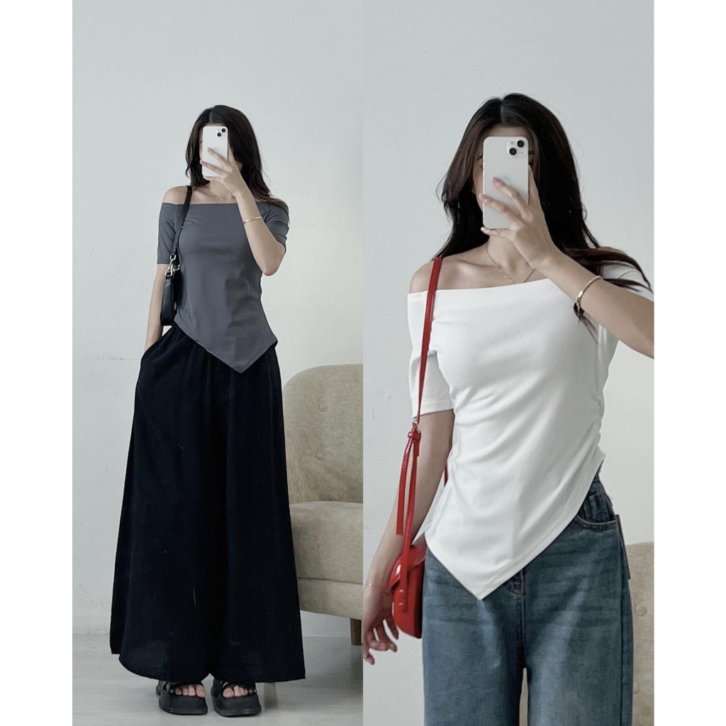 Áo tay bồng nhún eo chất thun zip 247plus - Ao828_P12K1