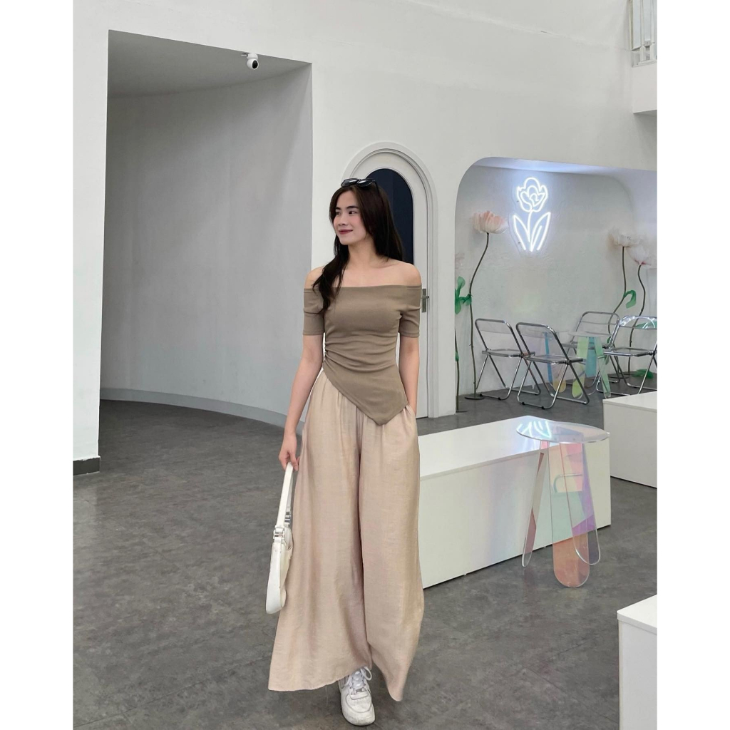 Áo tay bồng nhún eo chất thun zip 247plus - Ao828_P12K1