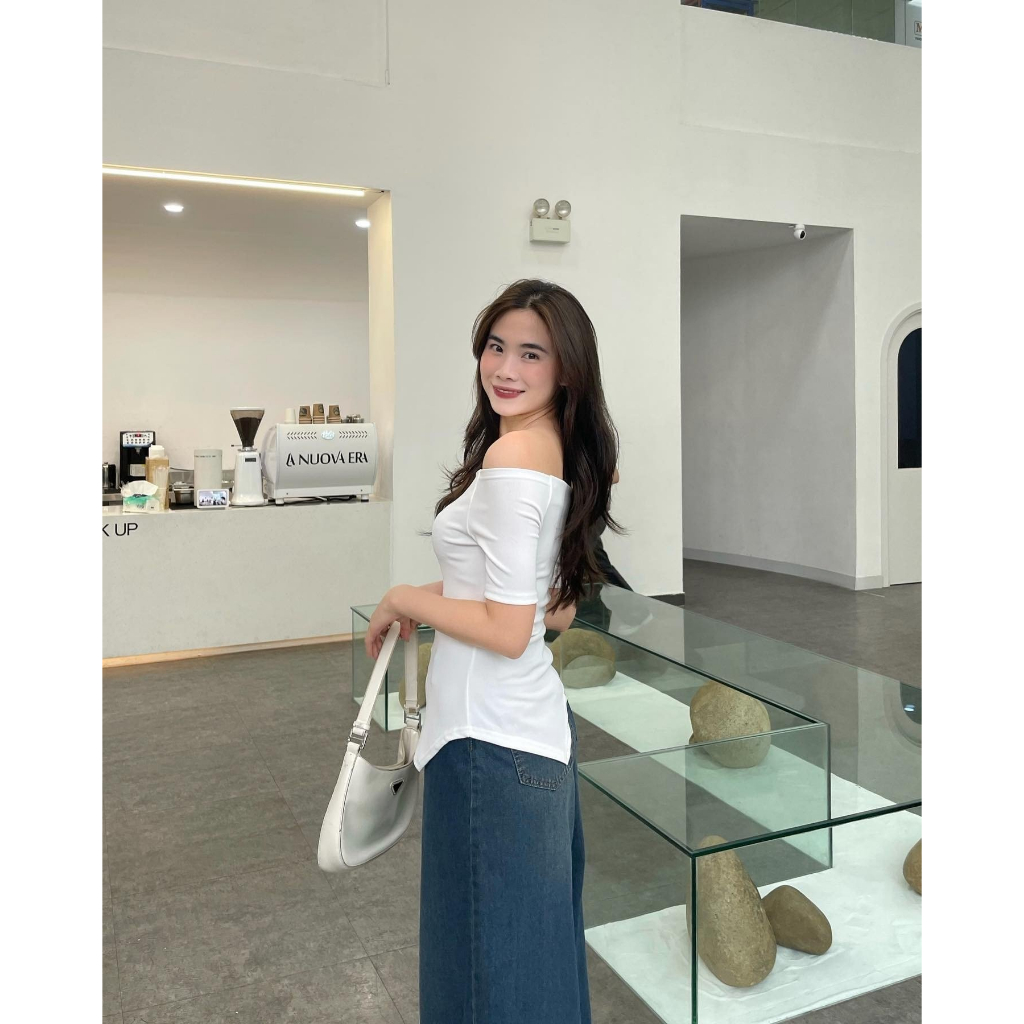 Áo tay bồng nhún eo chất thun zip 247plus - Ao828_P12K1