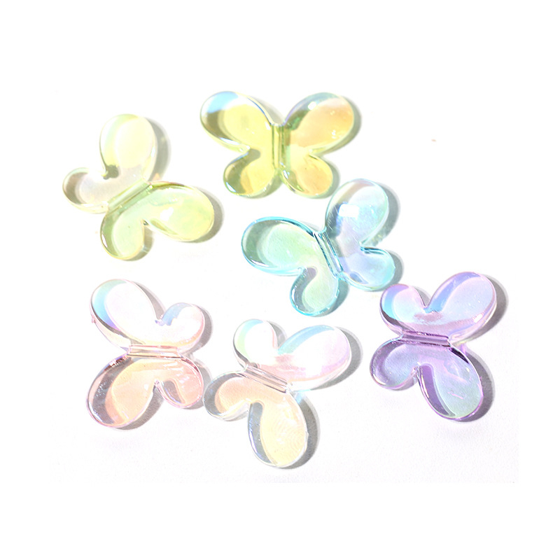 Charm bướm trong suốt nhiều màu xâu dây buộc tóc, dán Jibbitz, trang trí vỏ ốp điện thoại, DIY
