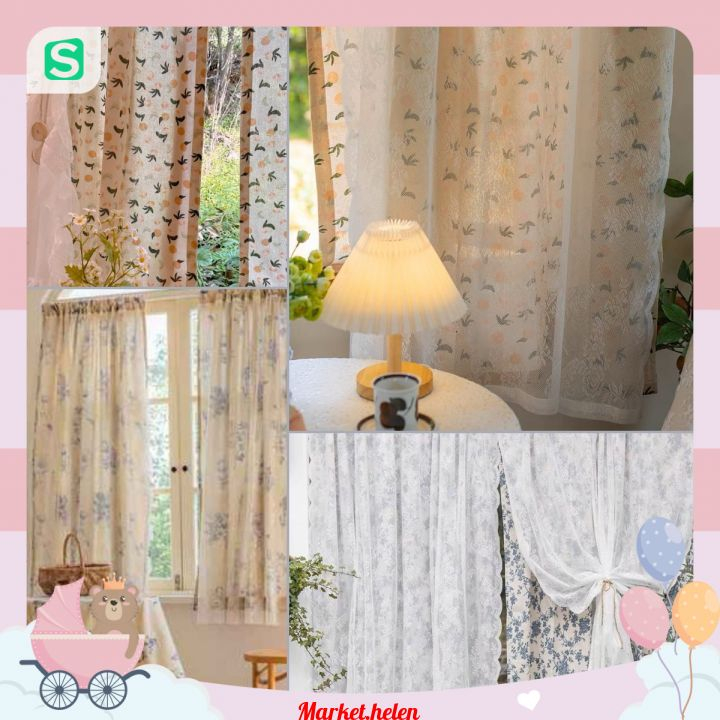 Rèm Cửa Luồng Rèm Treo Cửa Vải Canvas Hai Lớp Phối Voan Màn Che Trang Trí Phòng Nhiều Mẫu H099