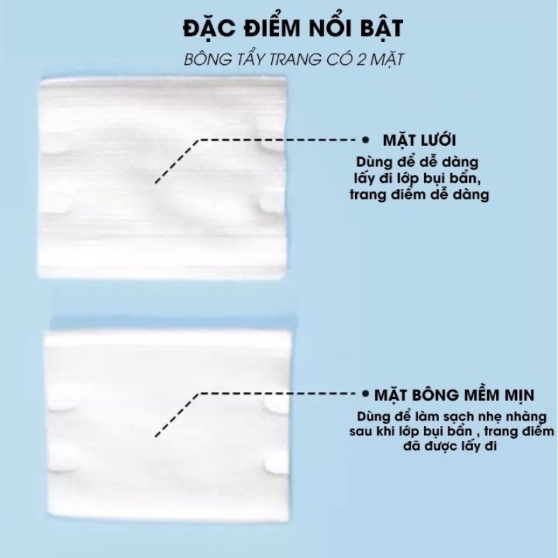 Bông Tẩy Trang , Bịch 222 Miếng , Cotton Bông Tự Nhiên , Mềm Mịn.