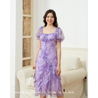 Đầm maxi hoa cổ U nhún ngực tay con