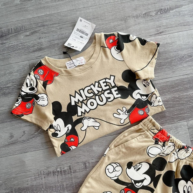 Bộ cotton HM mickey nâu cho bé 10kg - 21kg