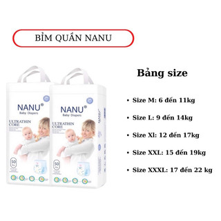Bỉm quần nanu size m/l/xl/xxl/xxxl 50 miếng, mỏng nhẹ thấm hút ổn định nhờ hạt siêu thấm sap