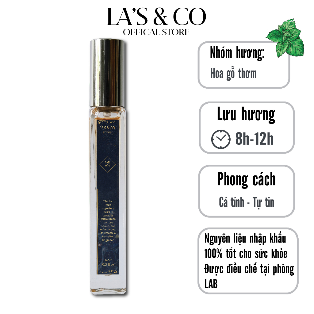 Nước hoa nam Lab Perfume Bad Boy 10ml Tự Tin, Phóng Khoáng