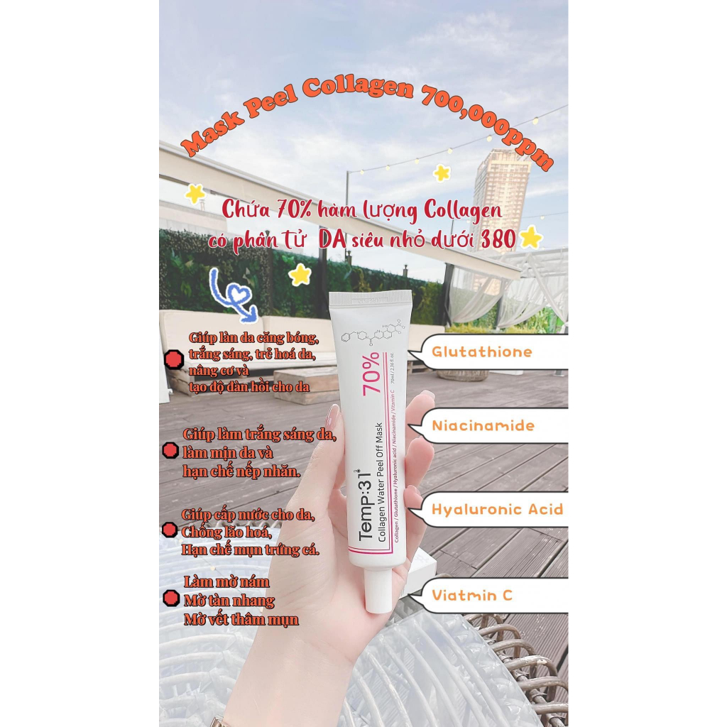 Peel da, nạ collagen water peel of mask TEMP:31 chứa 70% COLLAGEN THỦY PHÂN