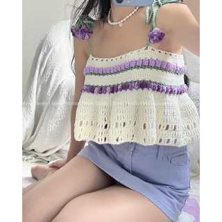Áo len hoa tulip dáng croptop