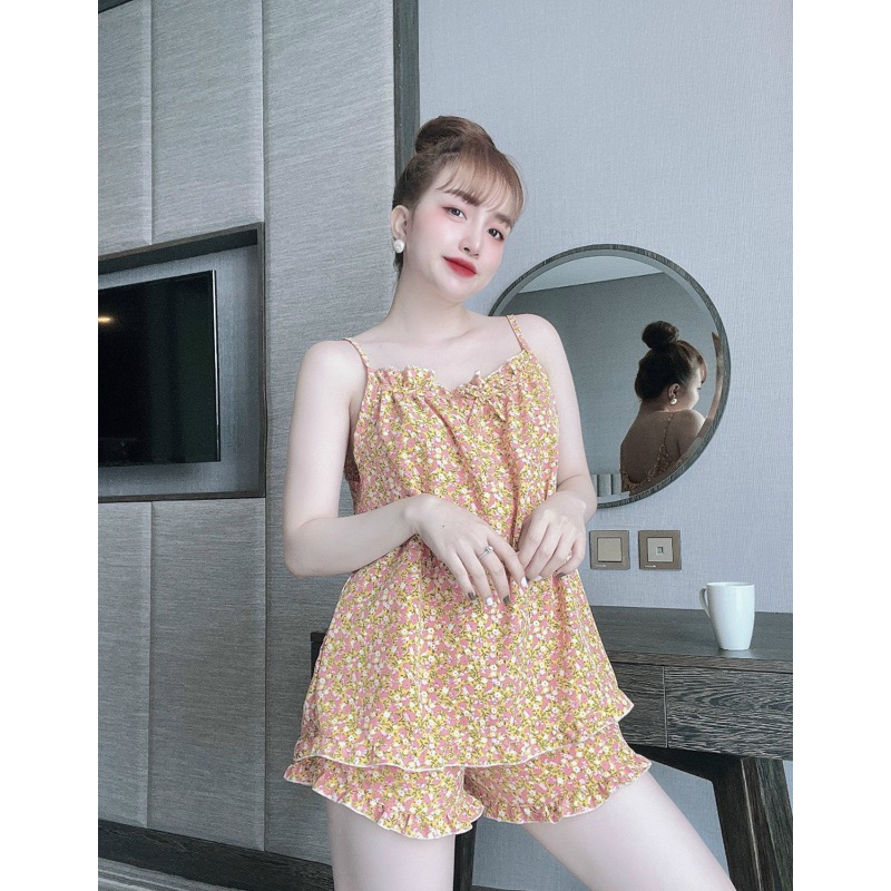 Đồ lụa mặc nhà mát, đồ hai dây nữ dễ thương, bộ ngủ mặc nhà xinh