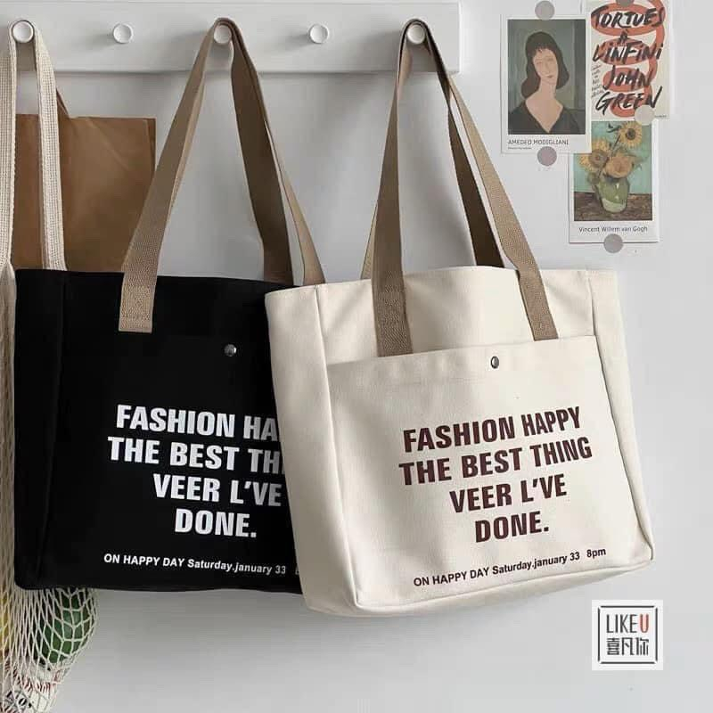 Túi tote vải canvas túi đeo vai đi học đi chơi có ngăn phụ thời trang hàn quốc Hiếu Túi 865 | BigBuy360 - bigbuy360.vn