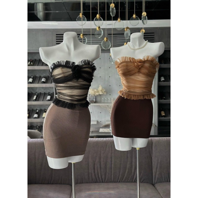 Áo Ống Lưới Cúp Viền Bèo Khuôn Đính Bông Hoa Lót Borip