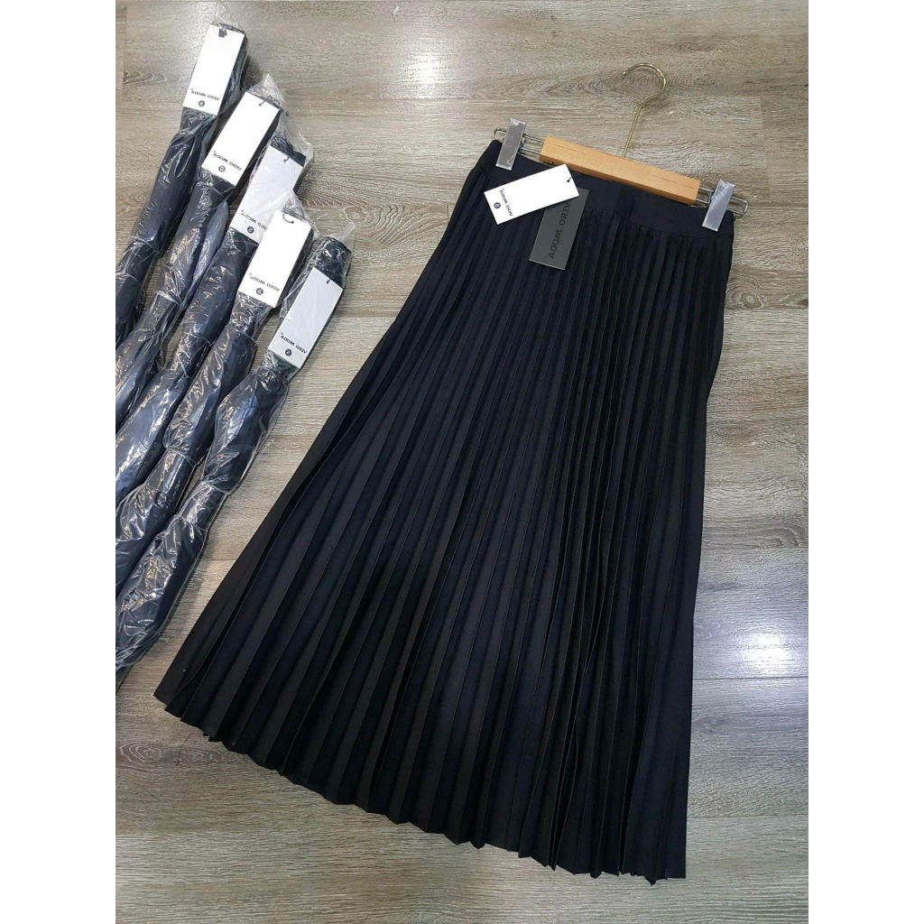 Chân váy midi Vero xếp ly dáng dài xòe quạt vải cao cấp mềm không nhăn  chiều dài 80cm