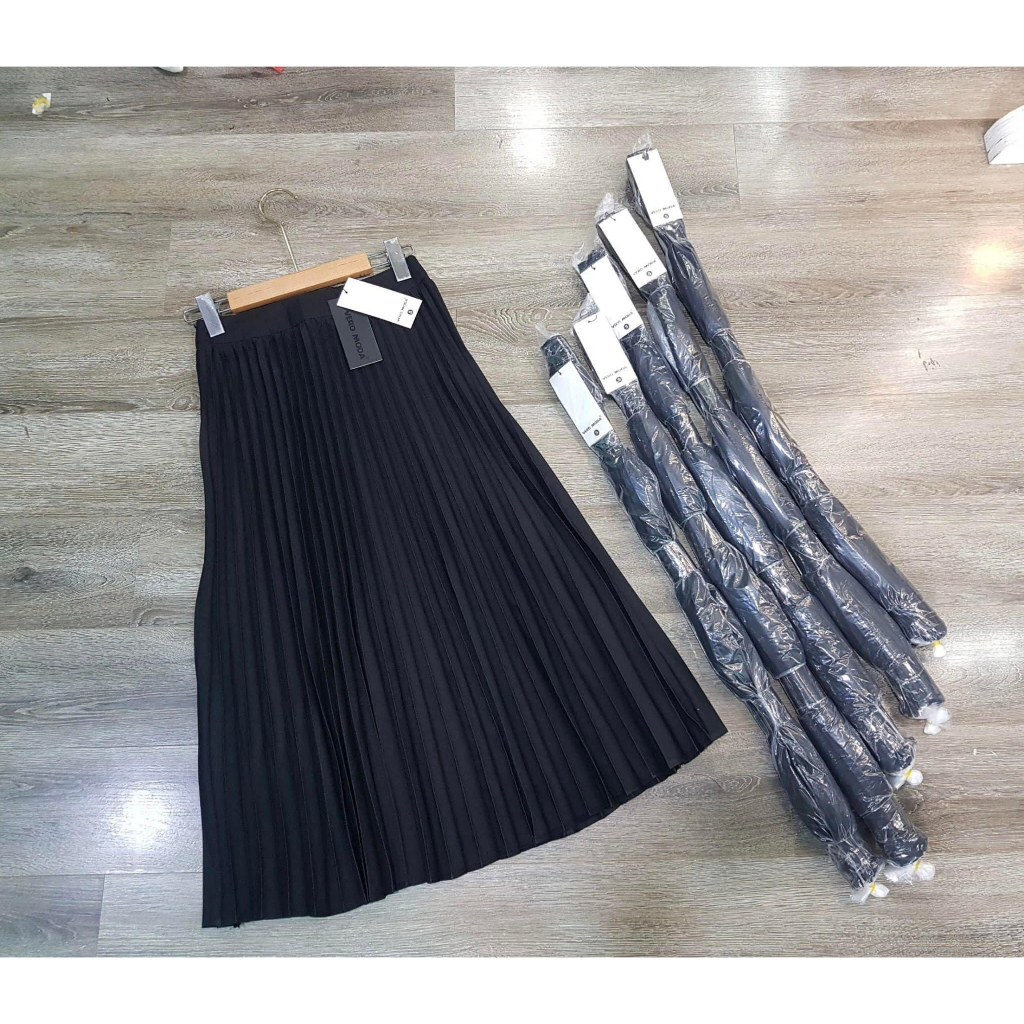 Chân váy midi Vero xếp ly dáng dài xòe quạt vải cao cấp mềm không nhăn  chiều dài 80cm