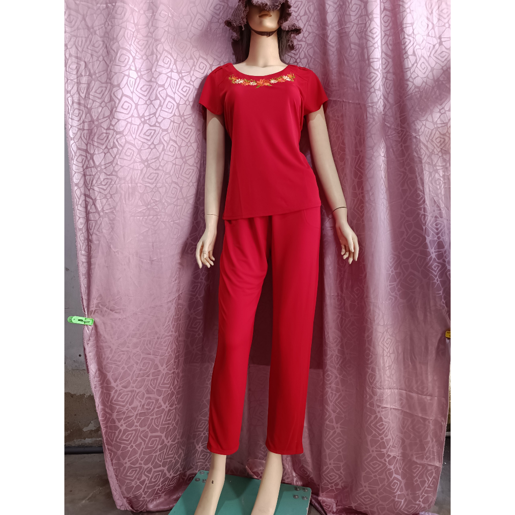 Bộ trung Niên mặc nhà thêu hoa Quần Dài - Sang Trọng,Lịch Sự - Vải solen hàn quốc ,Mát Tặng Bà Tặng Mẹ