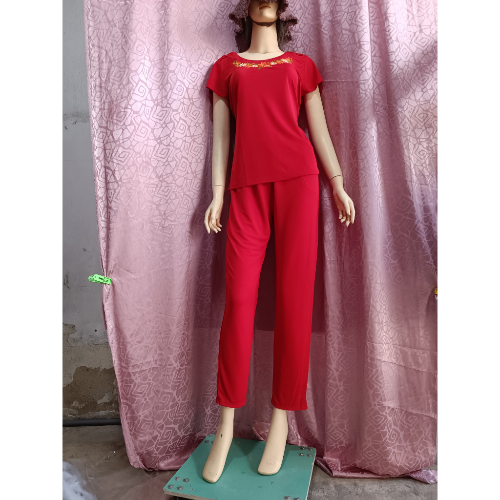 Bộ trung Niên mặc nhà thêu hoa Quần Dài - Sang Trọng,Lịch Sự - Vải solen hàn quốc ,Mát Tặng Bà Tặng Mẹ