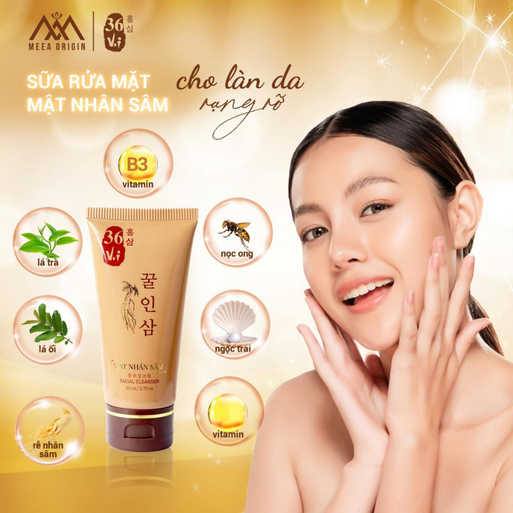 Sữa Rửa Mặt Mật Nhân Sâm 36 Vị Meea Origin Chính Hãng MERRY STORE giúp Da Sáng Hồng Khỏe Mạnh 80 Ml