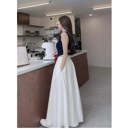 Set áo croptop corset denim có đệm ngực trơn kèm chân váy kaki thô mềm dáng dài 95cm, phong cách tiểu thư nhẹ nhàng SB01