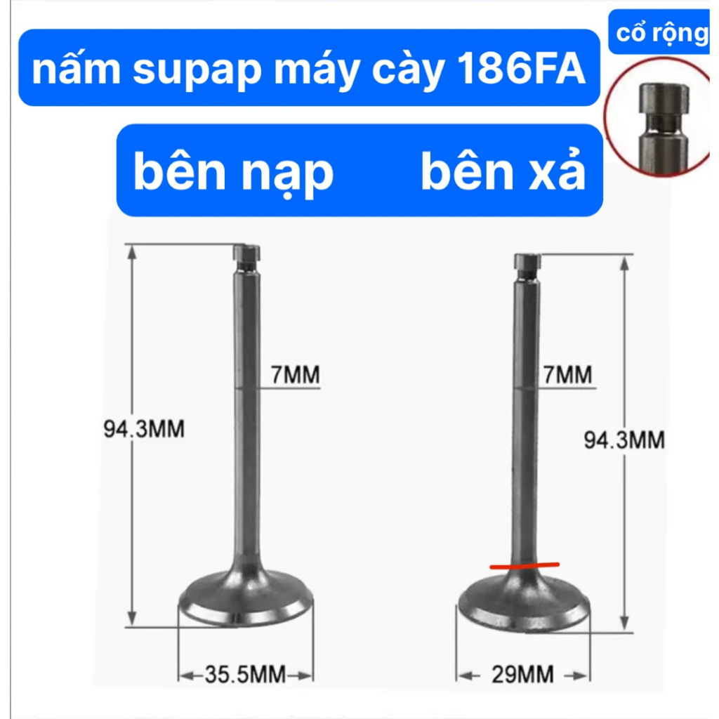 Bộ đôi nấm máy cày 186 FA  su páp máy cày 186F-A Xu Páp Máy Cày 186FA