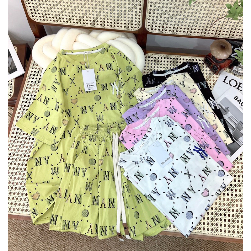 Bộ Cotton Phom Rộng Phối Hình Chất Mát