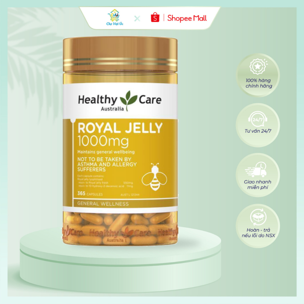 Viên uống sữa ong chúa Heathy Care Royal Jelly hỗ trợ làm đẹp da 365 viên Chợ Việt Úc