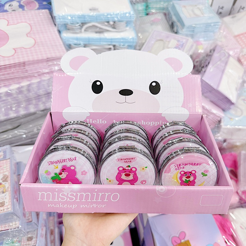 Gương Nhũ Kim Tuyến Nước 2 Mặt Mẫu Gấu Dâu Lotso Bear