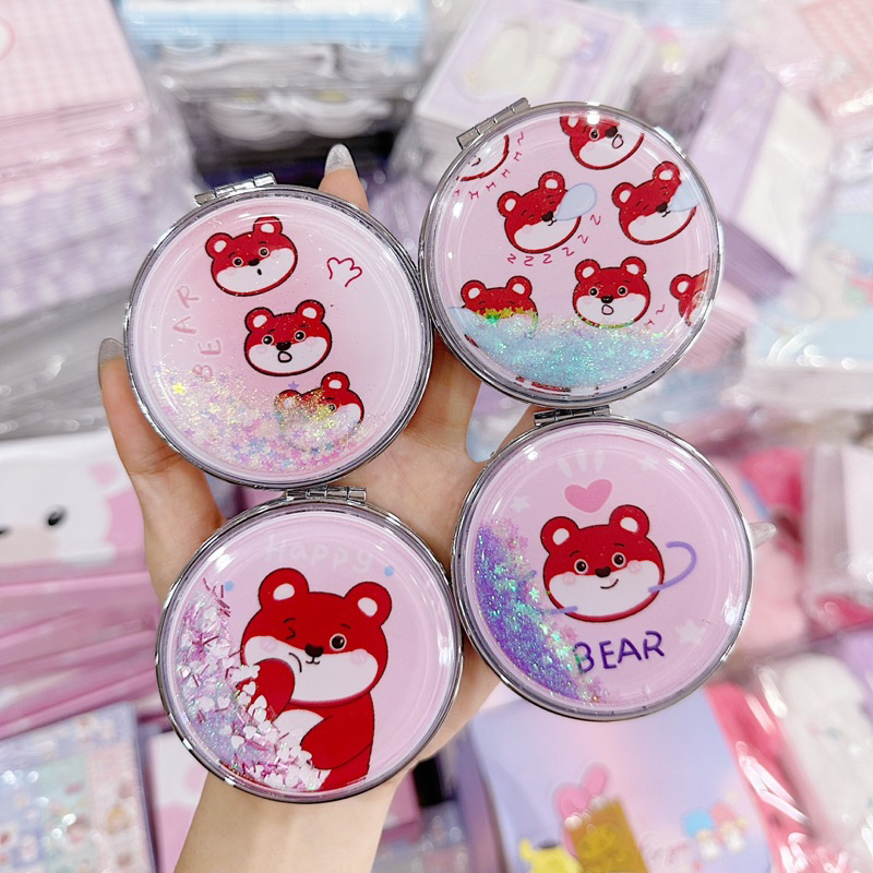 Gương Nhũ Kim Tuyến Nước 2 Mặt Mẫu Gấu Dâu Lotso Bear