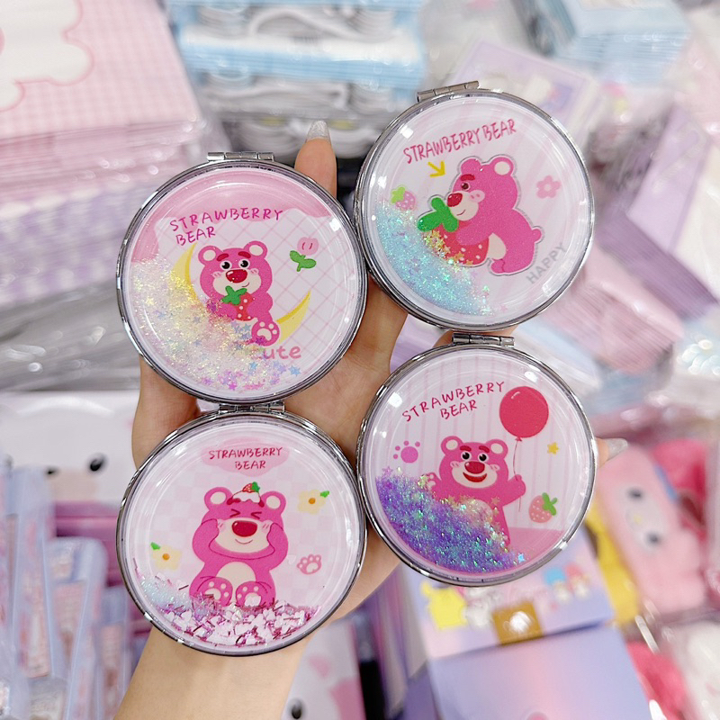 Gương Nhũ Kim Tuyến Nước 2 Mặt Mẫu Gấu Dâu Lotso Bear