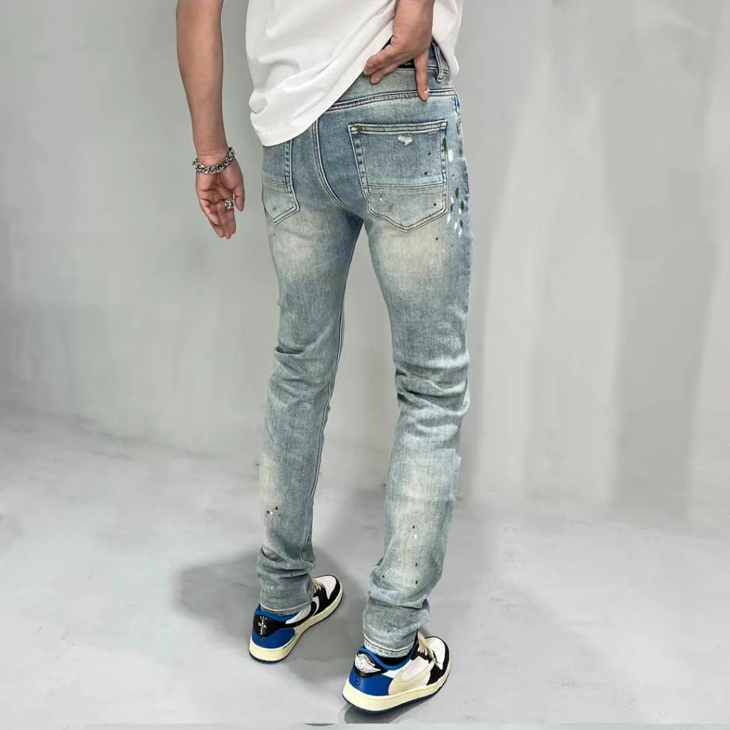 Quần Jean Nam  Màu Xanh Rách Ô Vuông Gối ,Quần Bò Nam Co Giãn Chuẩn Đẹp Phong Cách Hàn Quốc