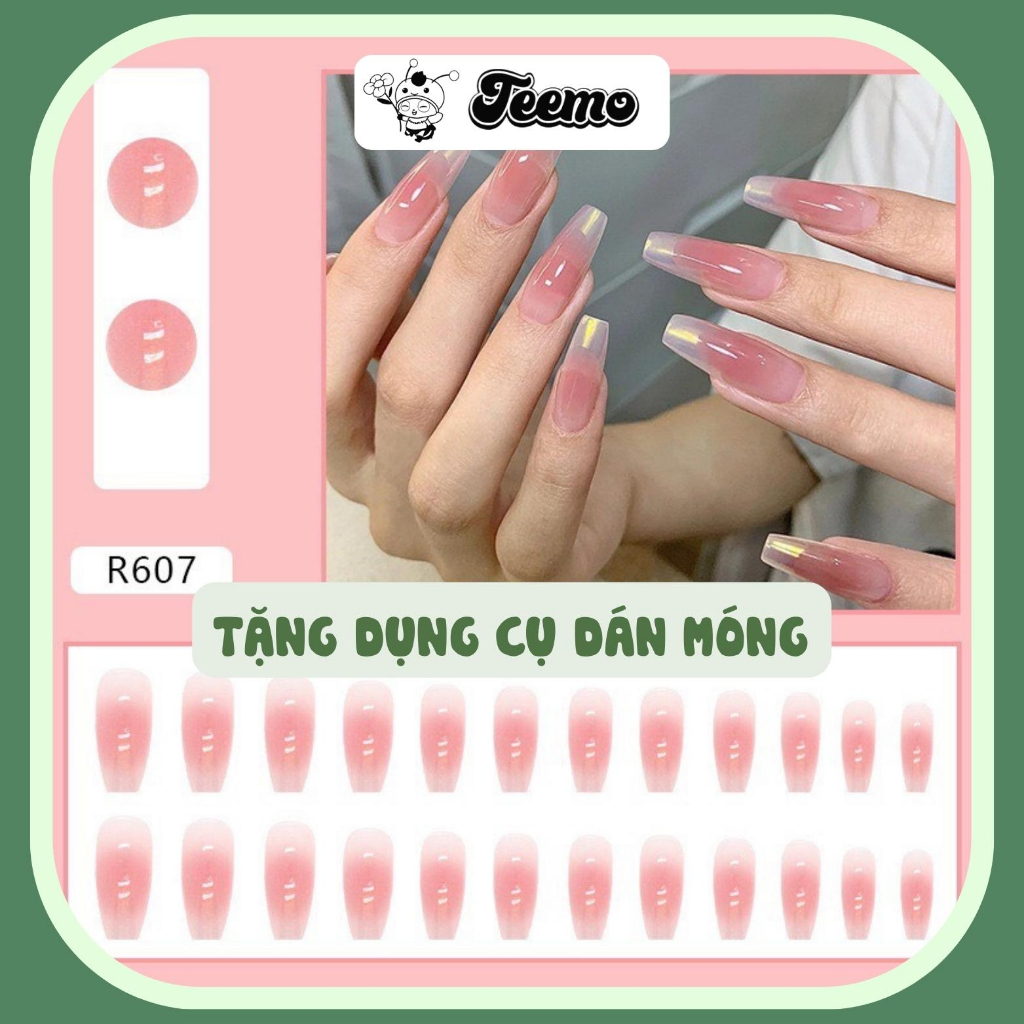 Móng tay giả trơn mẫu mới hợp thời trang tặng kèm keo dán dễ thương, cá tính