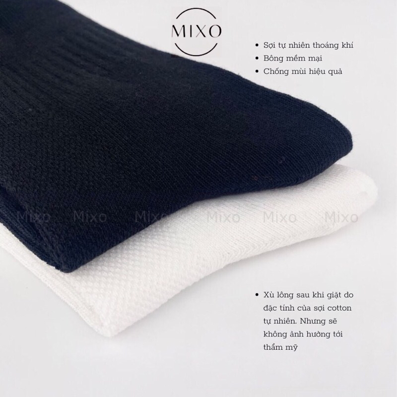 Tất vớ nam cổ trung màu trơn đen trắng MIXO chất liệu sợi bông cotton tự nhiên cao cấp
