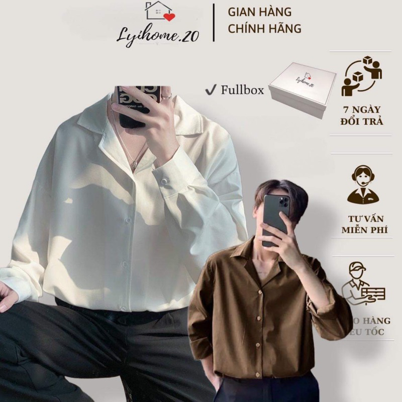 Áo sơ mi tay dài cổ vest unisex form đẹp chất dày dặn thoáng mát phù hợp mọi môi trường Lyihome