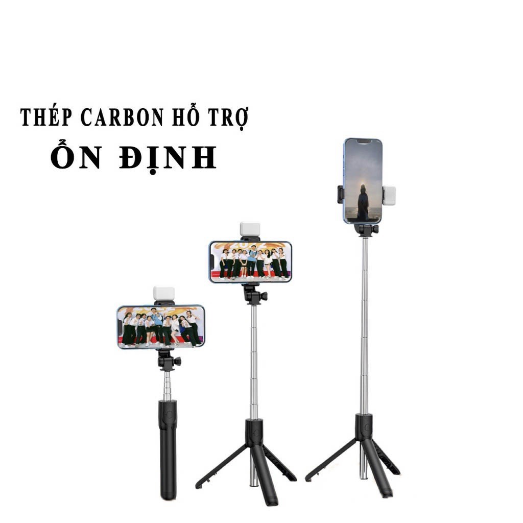 Gậy Chụp Ảnh 3 Chân Hitech, Gậy Selfie, Livestream, Tripod Xoay 360 Độ, Có Điều Khiển Từ Xa Đèn Led Trợ Sáng