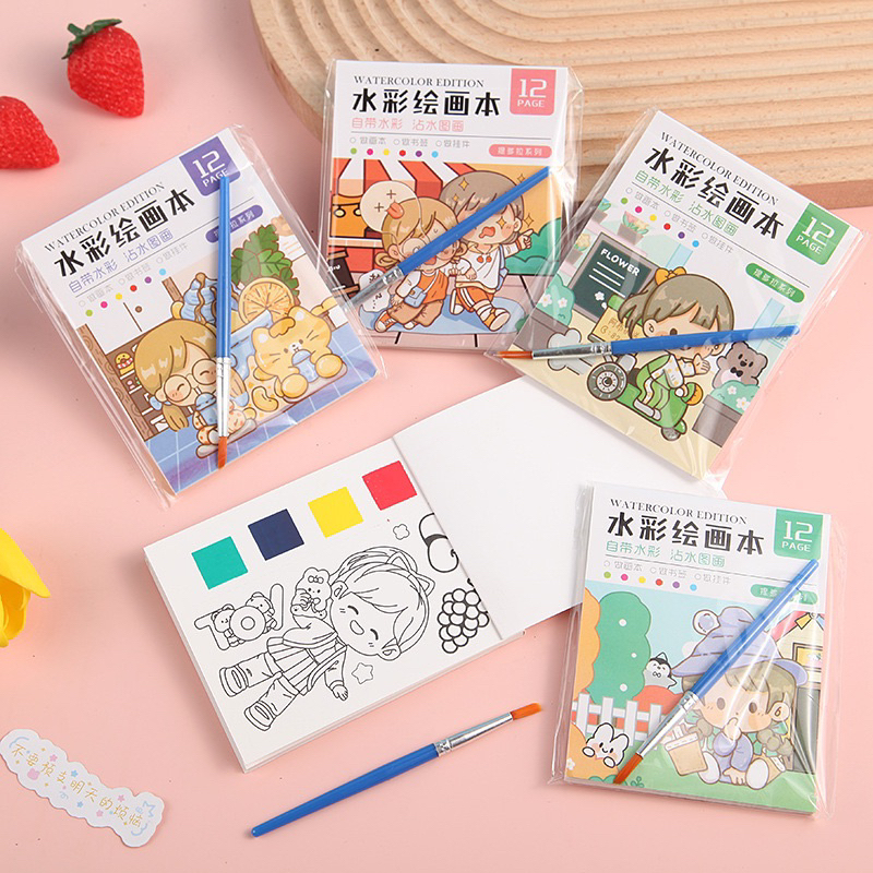 Sổ tay tập tô cho bé 12 trang kèm màu + cọ