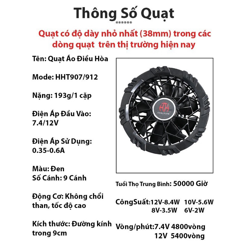 Pin Khủng 60000mAh 12V + Full phụ kiên Áo Quạt Gió Điều Hòa