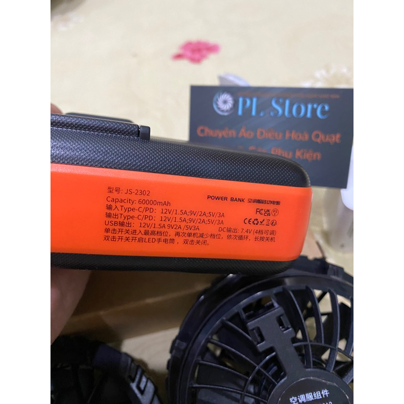 Pin Khủng 60000mAh 12V + Full phụ kiên Áo Quạt Gió Điều Hòa