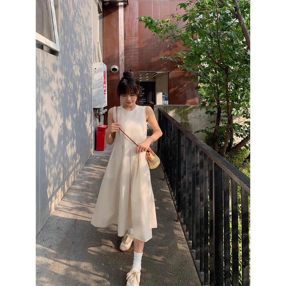 Đầm váy trắng babydoll dáng dài xếp ly không tay, váy tiểu thư mặc ở nhà, đi chơi biển 2 lớp | BigBuy360 - bigbuy360.vn