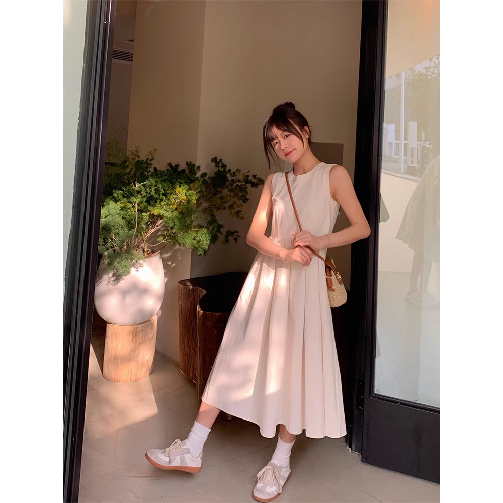 Đầm váy trắng babydoll dáng dài xếp ly không tay, váy tiểu thư mặc ở nhà, đi chơi biển 2 lớp | BigBuy360 - bigbuy360.vn