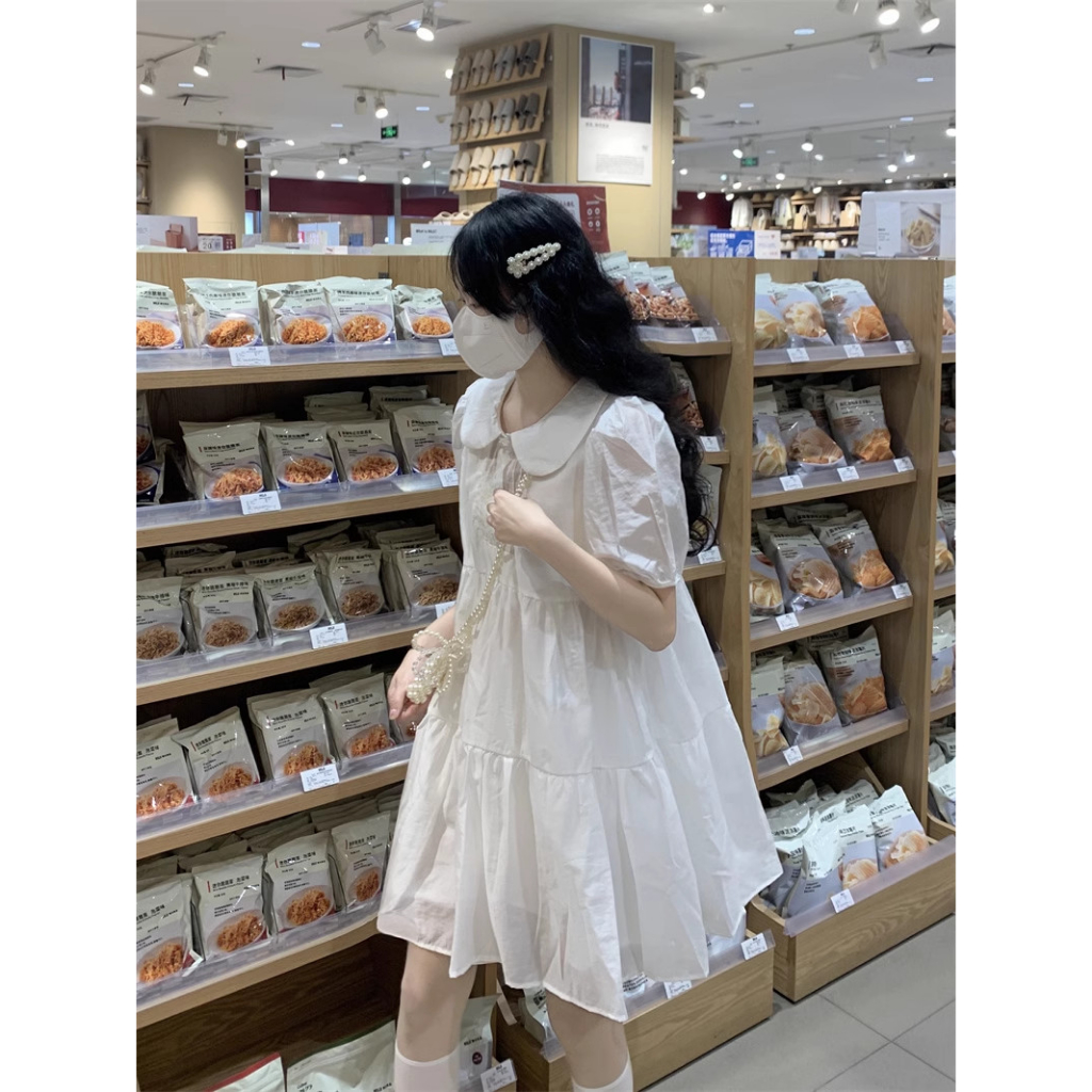 Đầm váy babydoll cổ tiểu thư giấu bụng váy công chúa chất voan óng | BigBuy360 - bigbuy360.vn