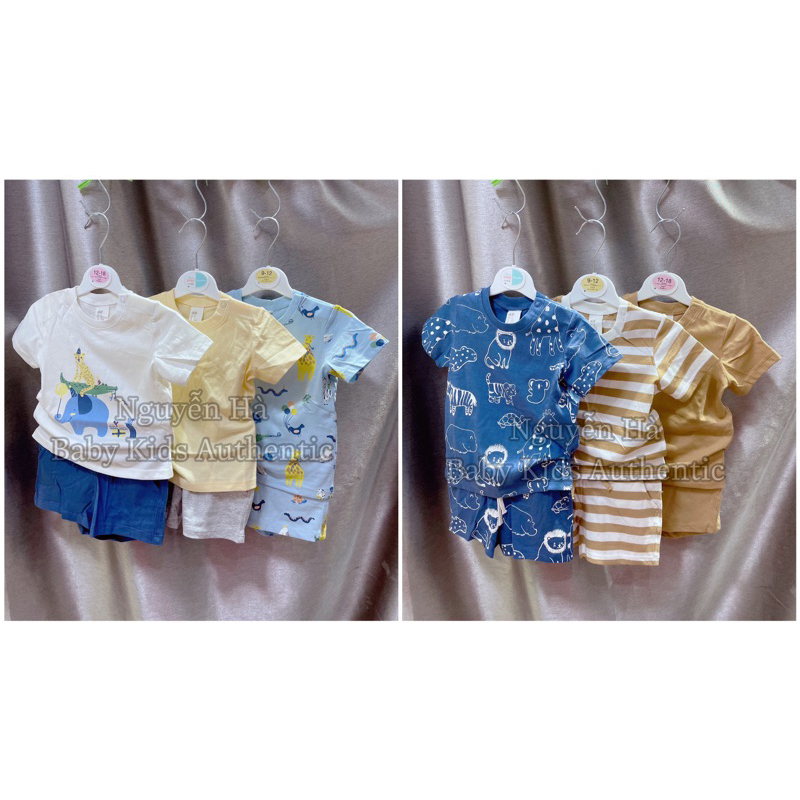 Set 3 bộ hè quân đùi,áo ngắn tay cotton in hình con vật cho bé trai 6-9m 9-12m 12-18m 18-24m 2-3y 3-4y